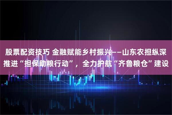 股票配资技巧 金融赋能乡村振兴——山东农担纵深推进“担保助粮行动”，全力护航“齐鲁粮仓”建设